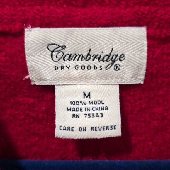 CAMBRIDGE DRY GOODS Size M 100% Wool Button Front Sweater Jacket Red Classic - Picture 3 of 6